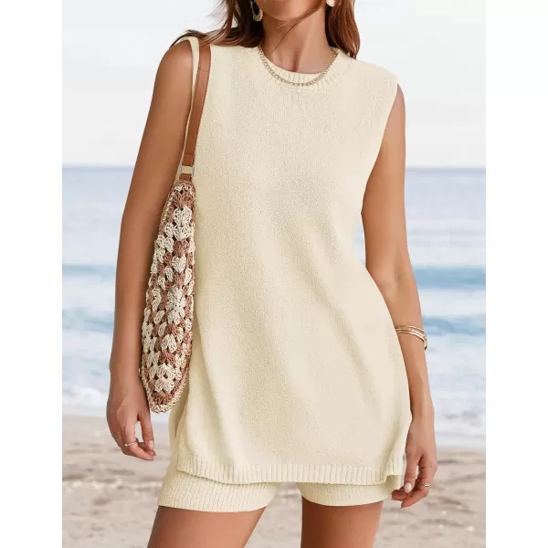 imageZESICA Womens Summer Two Piece Sweater Lounge Sets 2024 Casual Knit Trendy Tunic and Shorts OutfitsIvory