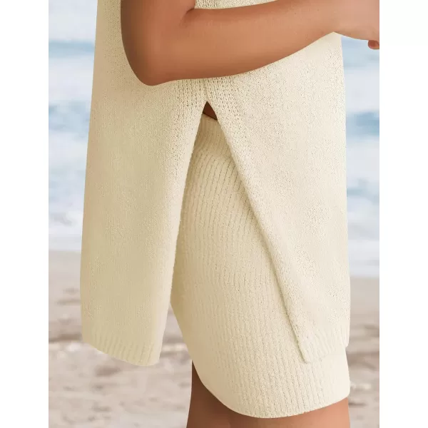 imageZESICA Womens Summer Two Piece Sweater Lounge Sets 2024 Casual Knit Trendy Tunic and Shorts OutfitsIvory