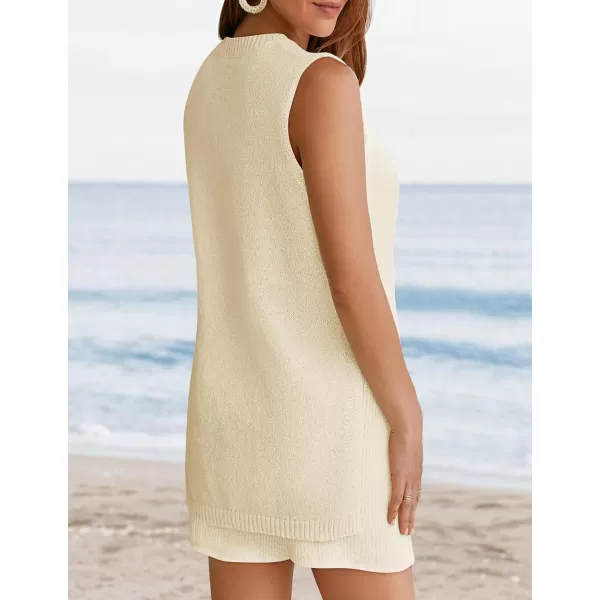 imageZESICA Womens Summer Two Piece Sweater Lounge Sets 2024 Casual Knit Trendy Tunic and Shorts OutfitsIvory