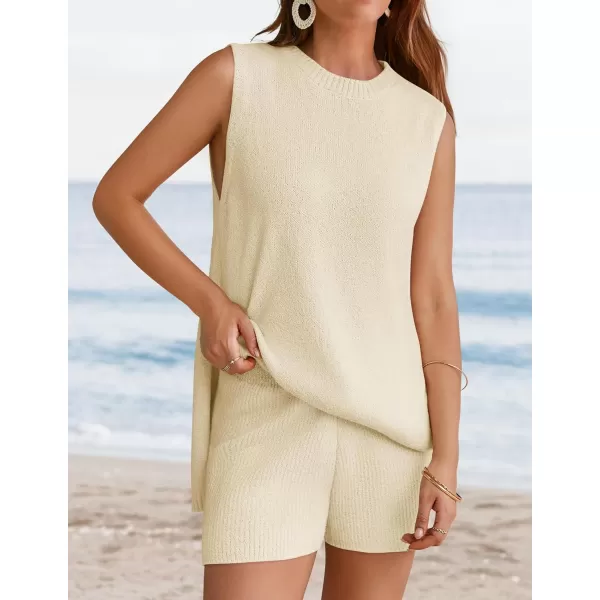 imageZESICA Womens Summer Two Piece Sweater Lounge Sets 2024 Casual Knit Trendy Tunic and Shorts OutfitsIvory