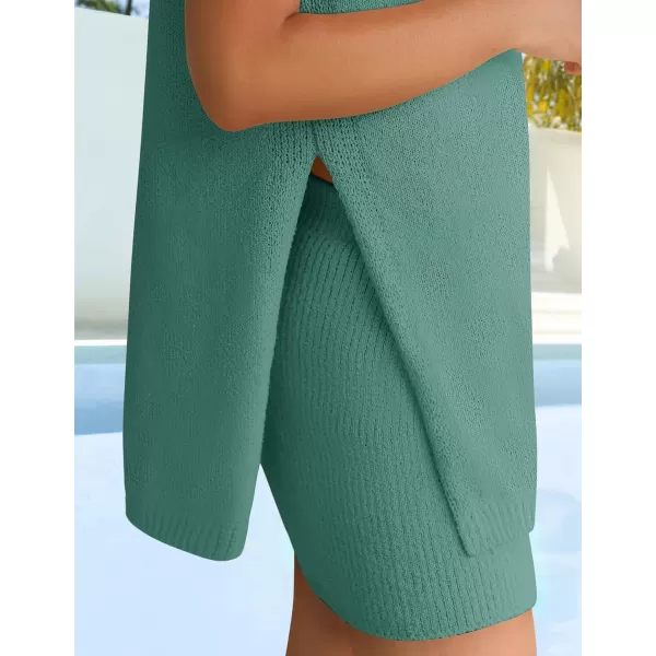 imageZESICA Womens Summer Two Piece Sweater Lounge Sets 2024 Casual Knit Trendy Tunic and Shorts OutfitsLushgreen