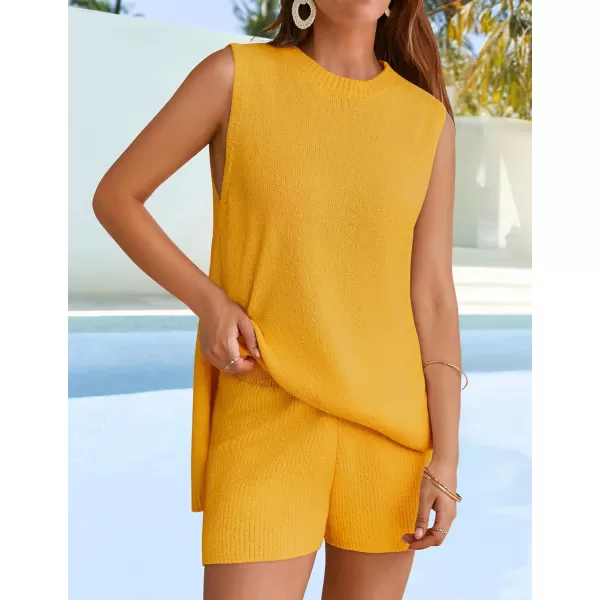 imageZESICA Womens Summer Two Piece Sweater Lounge Sets 2024 Casual Knit Trendy Tunic and Shorts OutfitsMustardyellow