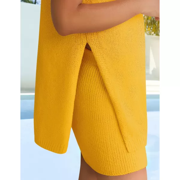 imageZESICA Womens Summer Two Piece Sweater Lounge Sets 2024 Casual Knit Trendy Tunic and Shorts OutfitsMustardyellow
