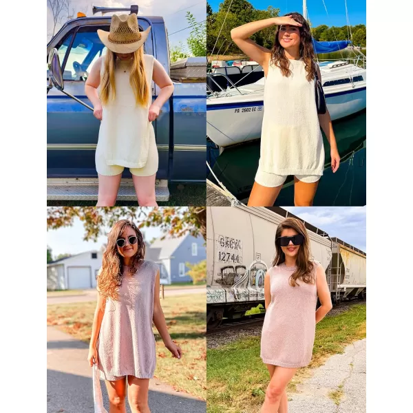 imageZESICA Womens Summer Two Piece Sweater Lounge Sets 2024 Casual Knit Trendy Tunic and Shorts OutfitsOrange