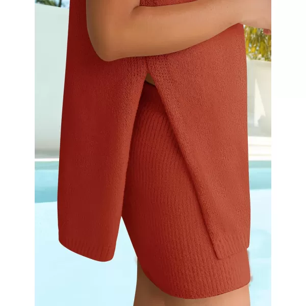 imageZESICA Womens Summer Two Piece Sweater Lounge Sets 2024 Casual Knit Trendy Tunic and Shorts OutfitsOrange
