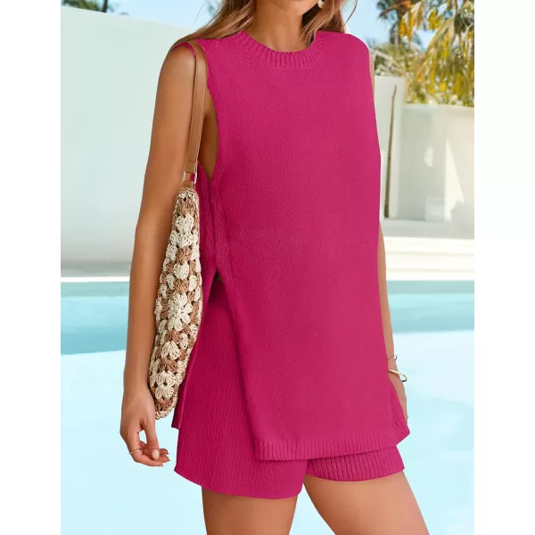 imageZESICA Womens Summer Two Piece Sweater Lounge Sets 2024 Casual Knit Trendy Tunic and Shorts OutfitsRosered