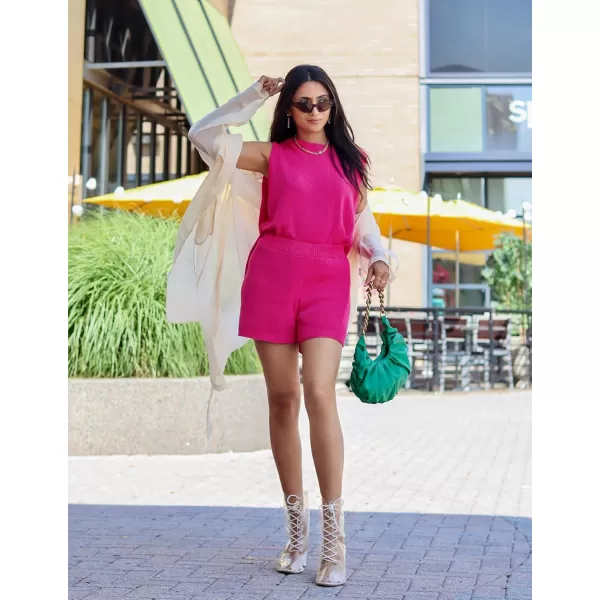 imageZESICA Womens Summer Two Piece Sweater Lounge Sets 2024 Casual Knit Trendy Tunic and Shorts OutfitsRosered