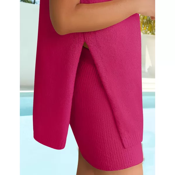 imageZESICA Womens Summer Two Piece Sweater Lounge Sets 2024 Casual Knit Trendy Tunic and Shorts OutfitsRosered