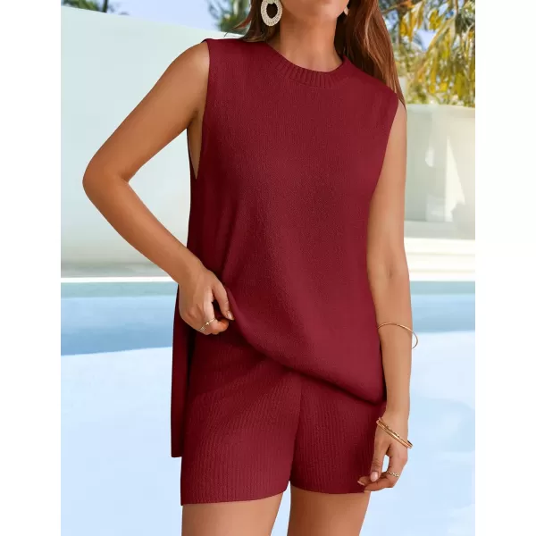 imageZESICA Womens Summer Two Piece Sweater Lounge Sets 2024 Casual Knit Trendy Tunic and Shorts OutfitsWine