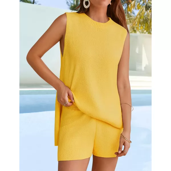 imageZESICA Womens Summer Two Piece Sweater Lounge Sets 2024 Casual Knit Trendy Tunic and Shorts OutfitsYellow