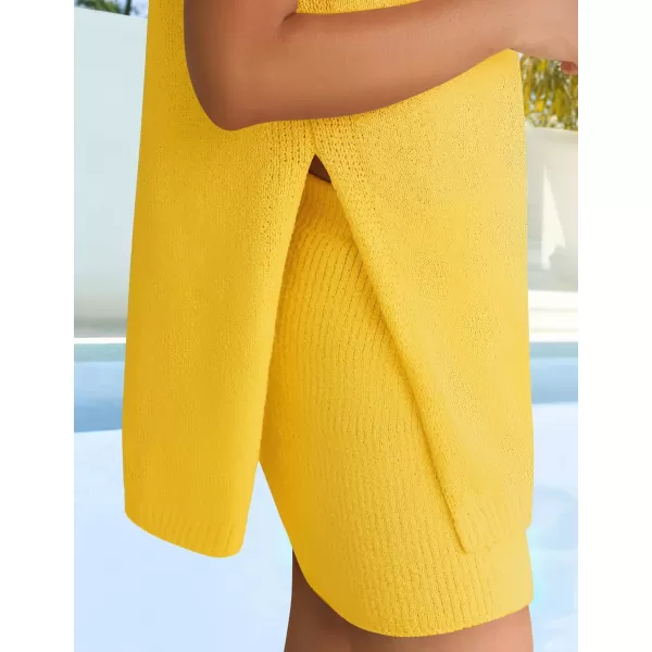 imageZESICA Womens Summer Two Piece Sweater Lounge Sets 2024 Casual Knit Trendy Tunic and Shorts OutfitsYellow