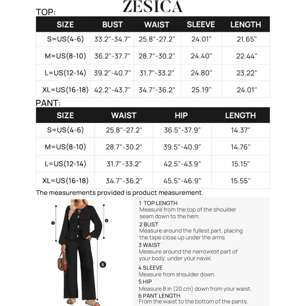 imageZESICA Womens Two Piece Outfits Set 2024 Long Sleeve Tie Front Top and Wide Leg Pants Casual Loungewear Pajama SetsBlack