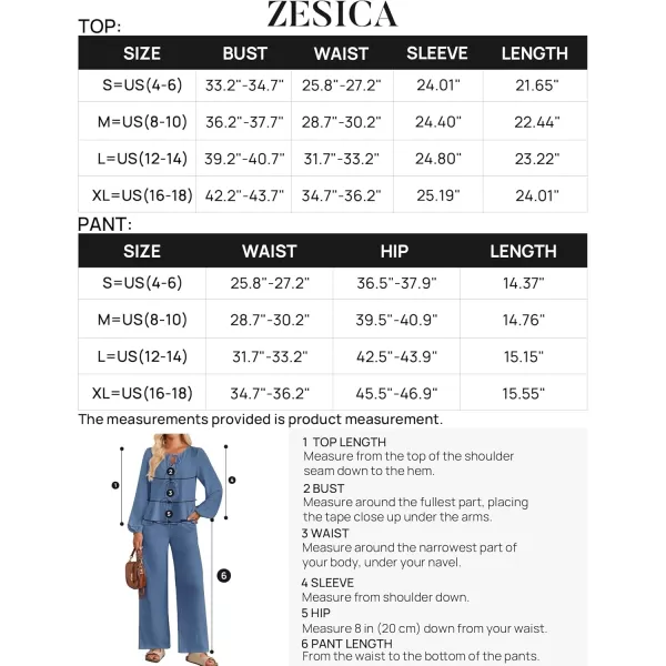 imageZESICA Womens Two Piece Outfits Set 2024 Long Sleeve Tie Front Top and Wide Leg Pants Casual Loungewear Pajama SetsDusty Blue
