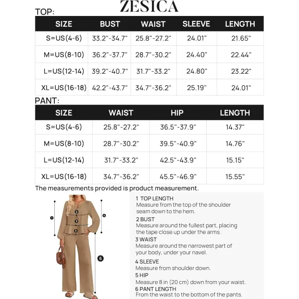 imageZESICA Womens Two Piece Outfits Set 2024 Long Sleeve Tie Front Top and Wide Leg Pants Casual Loungewear Pajama SetsKhaki