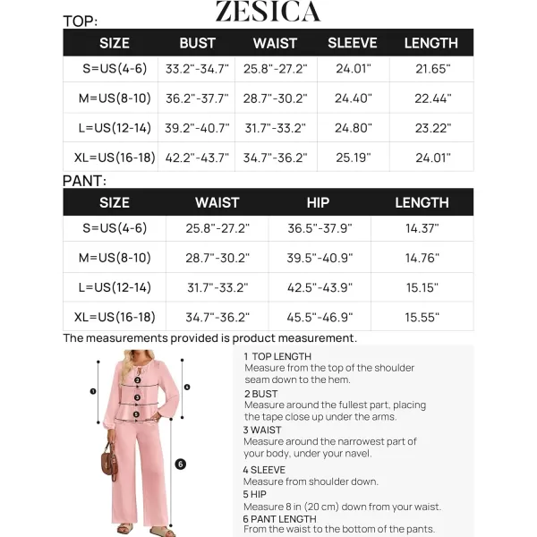 imageZESICA Womens Two Piece Outfits Set 2024 Long Sleeve Tie Front Top and Wide Leg Pants Casual Loungewear Pajama SetsPink