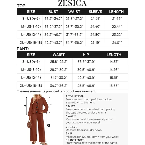 imageZESICA Womens Two Piece Outfits Set 2024 Long Sleeve Tie Front Top and Wide Leg Pants Casual Loungewear Pajama SetsRust