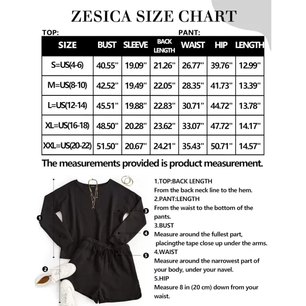 imageZESICA Womens Waffle Knit Long Sleeve Top and Shorts Pullover Nightwear Lounge Pajama Set with PocketsBlack
