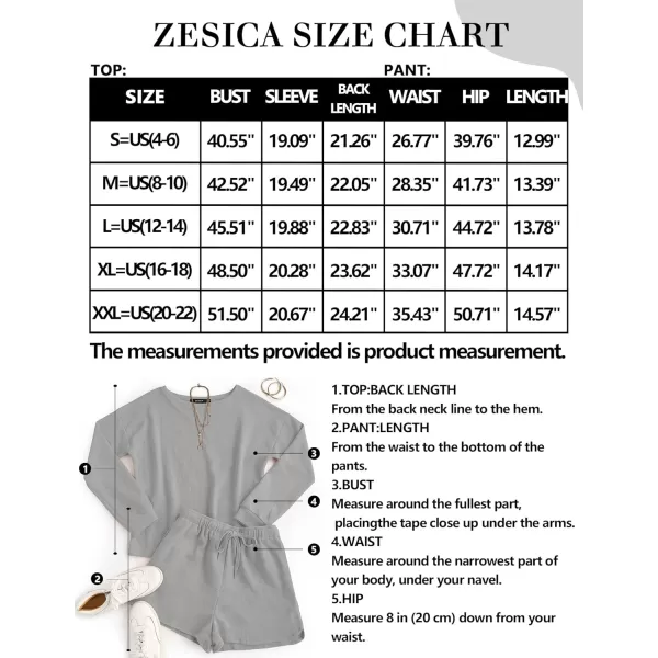 imageZESICA Womens Waffle Knit Long Sleeve Top and Shorts Pullover Nightwear Lounge Pajama Set with PocketsGrey