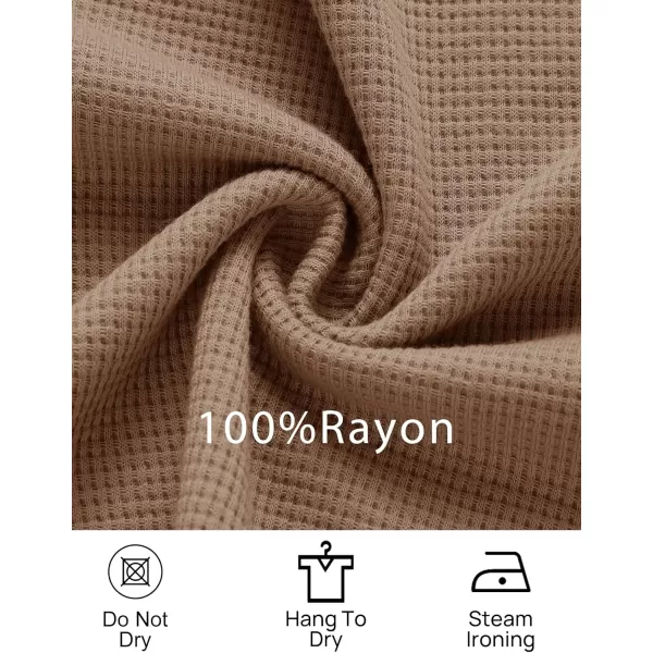 imageZESICA Womens Waffle Knit Long Sleeve Top and Shorts Pullover Nightwear Lounge Pajama Set with PocketsRedbrown