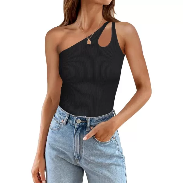 imageZESICA One Shoulder Tops for Women Sleeveless Summer Top Cut Out T Shirt Ribbed Knit Basic Tank Slim Fit 2024 Fashion