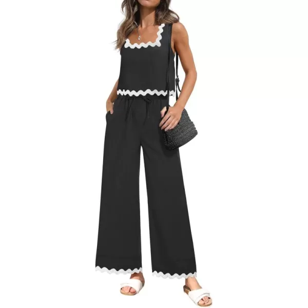 imageZESICA Summer 2 Piece Sets for Women Casual Tank Top and Wide Leg Pants Matching Lounge Pajama Sets Vacation Travel OutfitsBlack