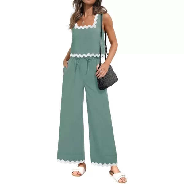 imageZESICA Summer 2 Piece Sets for Women Casual Tank Top and Wide Leg Pants Matching Lounge Pajama Sets Vacation Travel OutfitsDustyblue