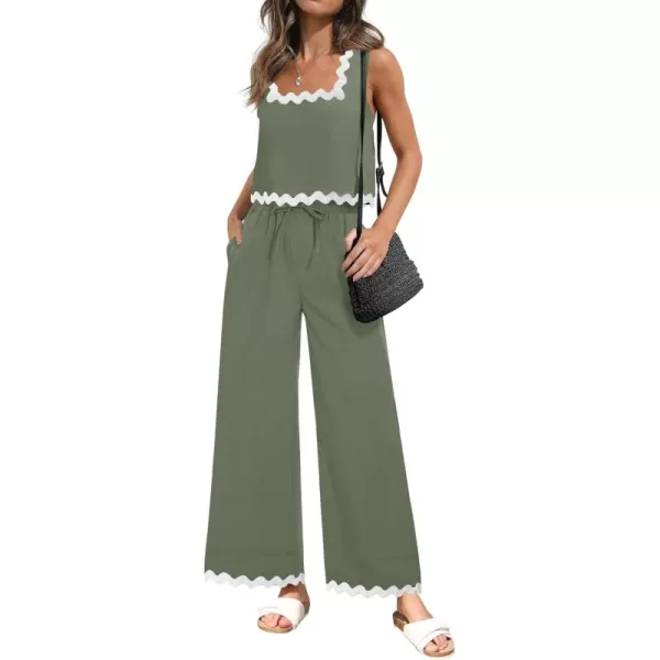 imageZESICA Summer 2 Piece Sets for Women Casual Tank Top and Wide Leg Pants Matching Lounge Pajama Sets Vacation Travel OutfitsGreen