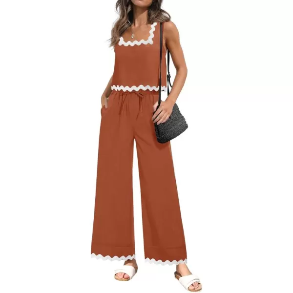 imageZESICA Summer 2 Piece Sets for Women Casual Tank Top and Wide Leg Pants Matching Lounge Pajama Sets Vacation Travel OutfitsRust
