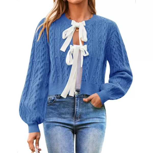 imageZESICA Womens Cardigan Sweaters 2024 Fall Winter Long Sleeve Tie Front Cable Knit Chunky Cropped Outerwear CoatBlue