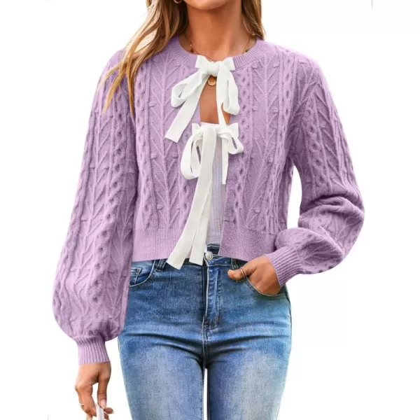 imageZESICA Womens Cardigan Sweaters 2024 Fall Winter Long Sleeve Tie Front Cable Knit Chunky Cropped Outerwear CoatPurple