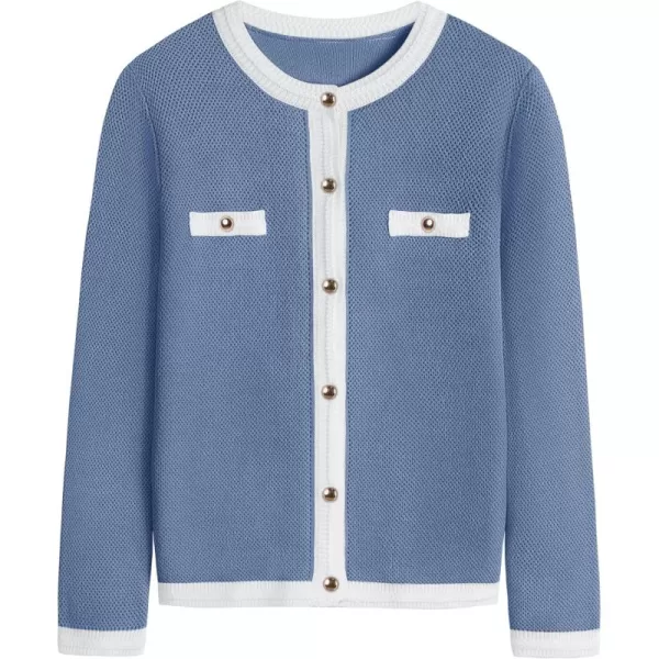 imageZESICA Womens Cardigan Sweaters Button Down Long Sleeve Crew Neck Knit Tops 2024 Fall Trendy OutfitsBlue