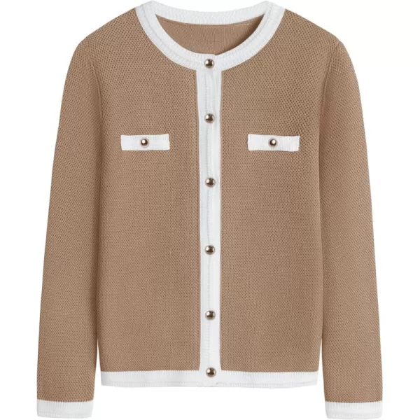imageZESICA Womens Cardigan Sweaters Button Down Long Sleeve Crew Neck Knit Tops 2024 Fall Trendy OutfitsKhaki