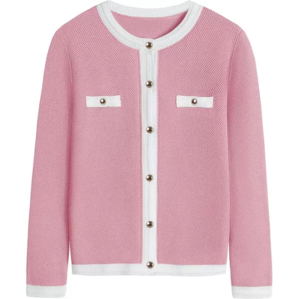 imageZESICA Womens Cardigan Sweaters Button Down Long Sleeve Crew Neck Knit Tops 2024 Fall Trendy OutfitsPink