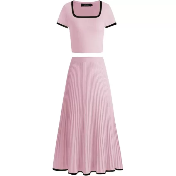 imageZESICA Womens Casual Two Piece Skirt Sets Ribbed Knit Short Sleeve Crop Top and Pleated Skirts Matching Set Summer OutfitsLightpink