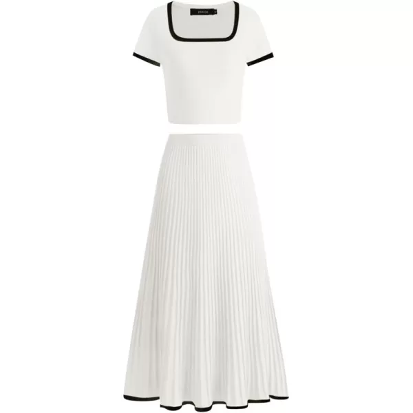 imageZESICA Womens Casual Two Piece Skirt Sets Ribbed Knit Short Sleeve Crop Top and Pleated Skirts Matching Set Summer OutfitsWhite
