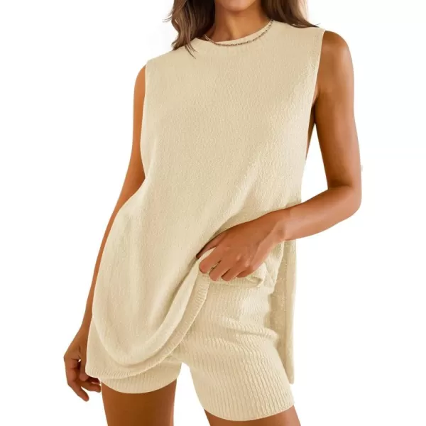 imageZESICA Womens Summer Two Piece Sweater Lounge Sets 2024 Casual Knit Trendy Tunic and Shorts OutfitsApricot