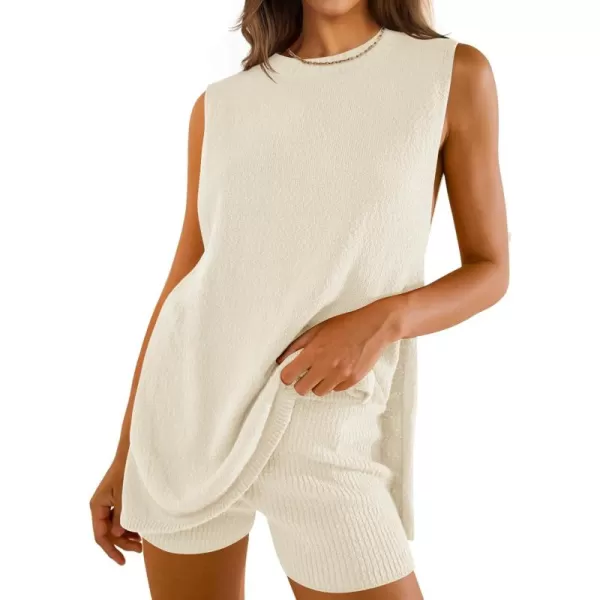 imageZESICA Womens Summer Two Piece Sweater Lounge Sets 2024 Casual Knit Trendy Tunic and Shorts OutfitsIvory