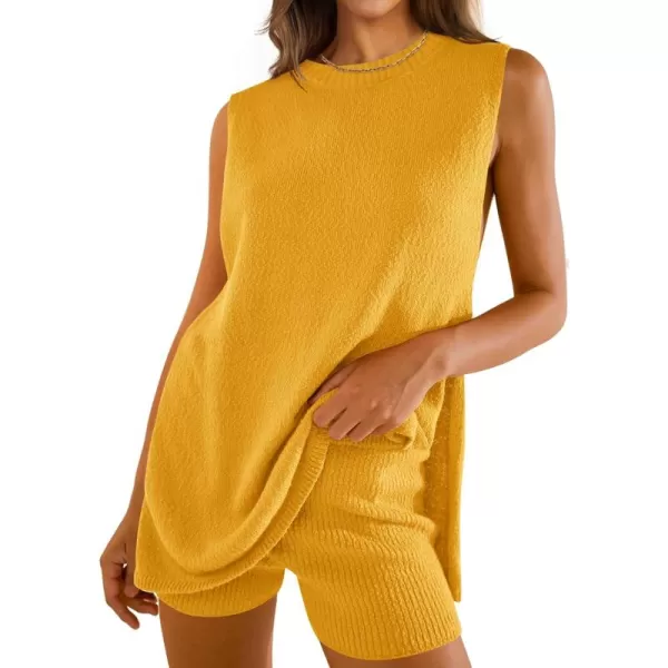 imageZESICA Womens Summer Two Piece Sweater Lounge Sets 2024 Casual Knit Trendy Tunic and Shorts OutfitsMustardyellow