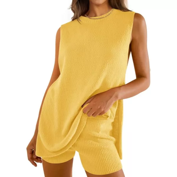 imageZESICA Womens Summer Two Piece Sweater Lounge Sets 2024 Casual Knit Trendy Tunic and Shorts OutfitsYellow
