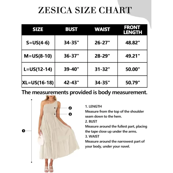 imageZESICA Womens 2024 Bohemian Summer Floral Print One Shoulder Sleeveless Smocked Ruffle Tiered Beach Long Midi DressBeige