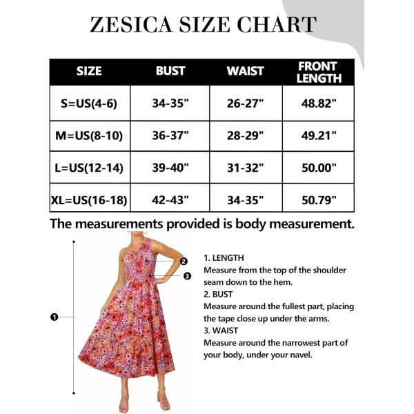 imageZESICA Womens 2024 Bohemian Summer Floral Print One Shoulder Sleeveless Smocked Ruffle Tiered Beach Long Midi DressBrightpink