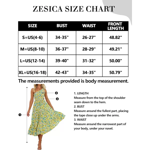 imageZESICA Womens 2024 Bohemian Summer Floral Print One Shoulder Sleeveless Smocked Ruffle Tiered Beach Long Midi DressChartreuse