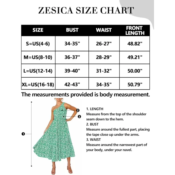 imageZESICA Womens 2024 Bohemian Summer Floral Print One Shoulder Sleeveless Smocked Ruffle Tiered Beach Long Midi DressLightgreen