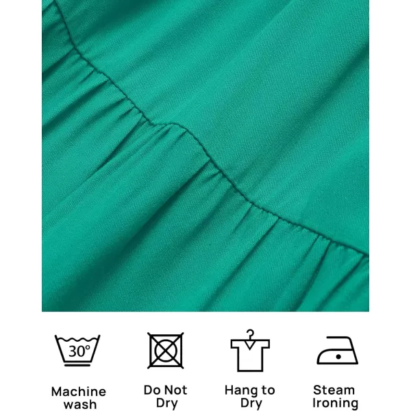 imageZESICA Womens 2024 Bohemian Summer Floral Print One Shoulder Sleeveless Smocked Ruffle Tiered Beach Long Midi DressSolidgreen