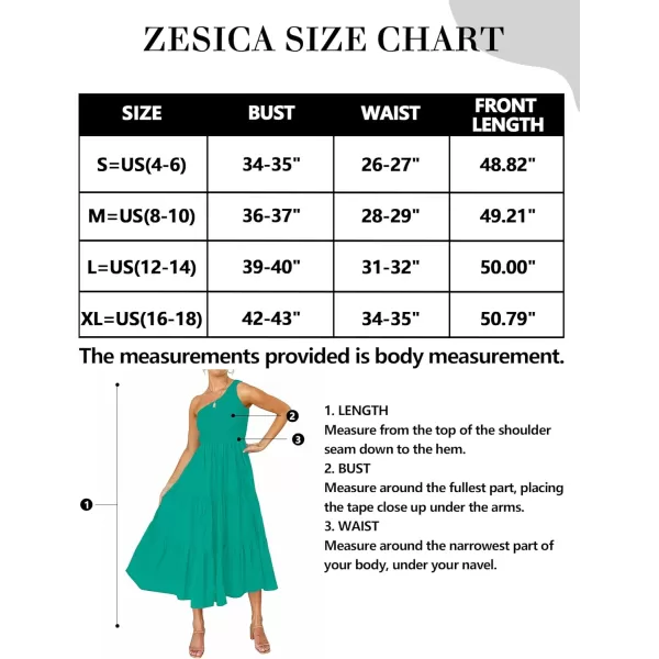 imageZESICA Womens 2024 Bohemian Summer Floral Print One Shoulder Sleeveless Smocked Ruffle Tiered Beach Long Midi DressSolidgreen