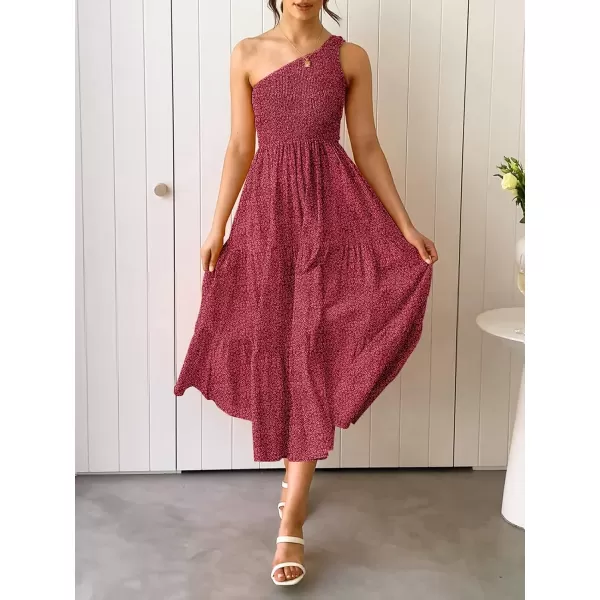 imageZESICA Womens 2024 Bohemian Summer Floral Print One Shoulder Sleeveless Smocked Ruffle Tiered Beach Long Midi DressUrbanred