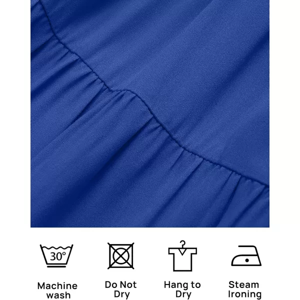 imageZESICA Womens 2024 Boho Summer One Shoulder Short Sleeve Smocked Side Split Ruffle Swing Midi DressBlue