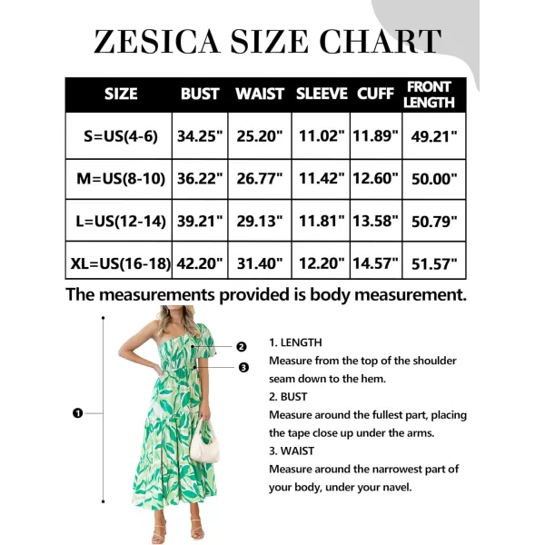 imageZESICA Womens 2024 Boho Summer One Shoulder Short Sleeve Smocked Side Split Ruffle Swing Midi DressBright Green