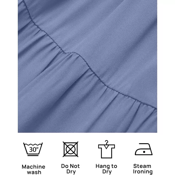 imageZESICA Womens 2024 Boho Summer One Shoulder Short Sleeve Smocked Side Split Ruffle Swing Midi DressDusty Blue