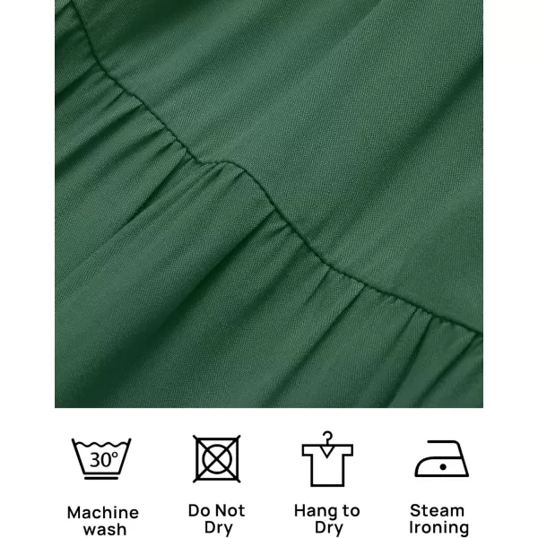 imageZESICA Womens 2024 Boho Summer One Shoulder Short Sleeve Smocked Side Split Ruffle Swing Midi DressForest Green